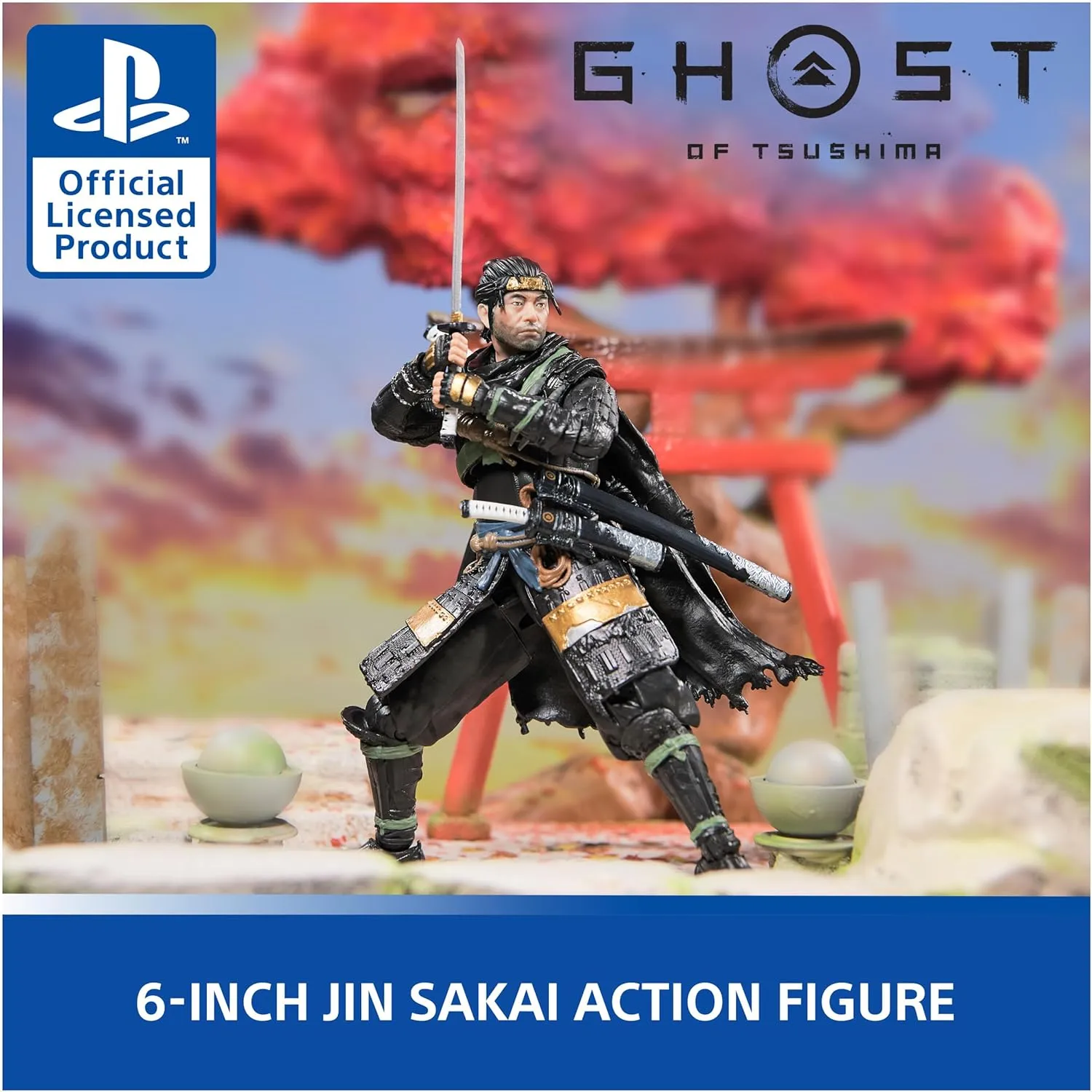 PlayStation, Ghost of Tsushima, 6” Jin Sakai Samurai Action Figure & 2 Accessories, The Shapes Collection, for PS5 Fans & Collectors Ages 17 