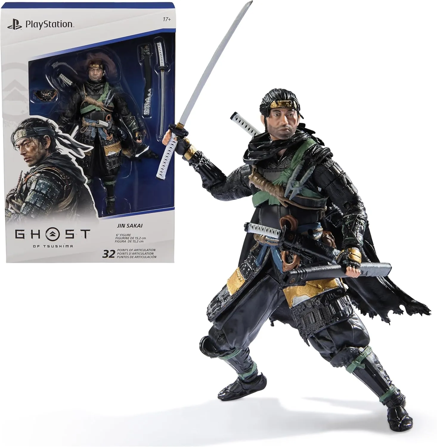 PlayStation, Ghost of Tsushima, 6” Jin Sakai Samurai Action Figure & 2 Accessories, The Shapes Collection, for PS5 Fans & Collectors Ages 17 