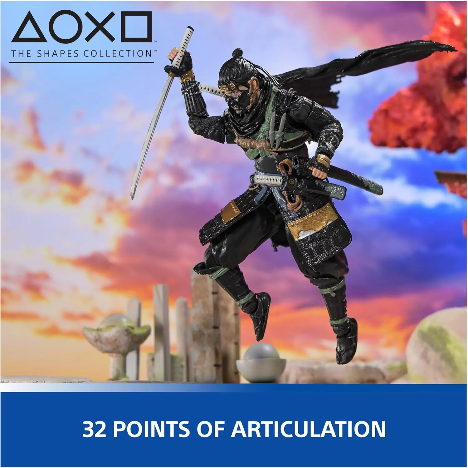 PlayStation, Ghost of Tsushima, 6” Jin Sakai Samurai Action Figure & 2 Accessories, The Shapes Collection, for PS5 Fans & Collectors Ages 17 