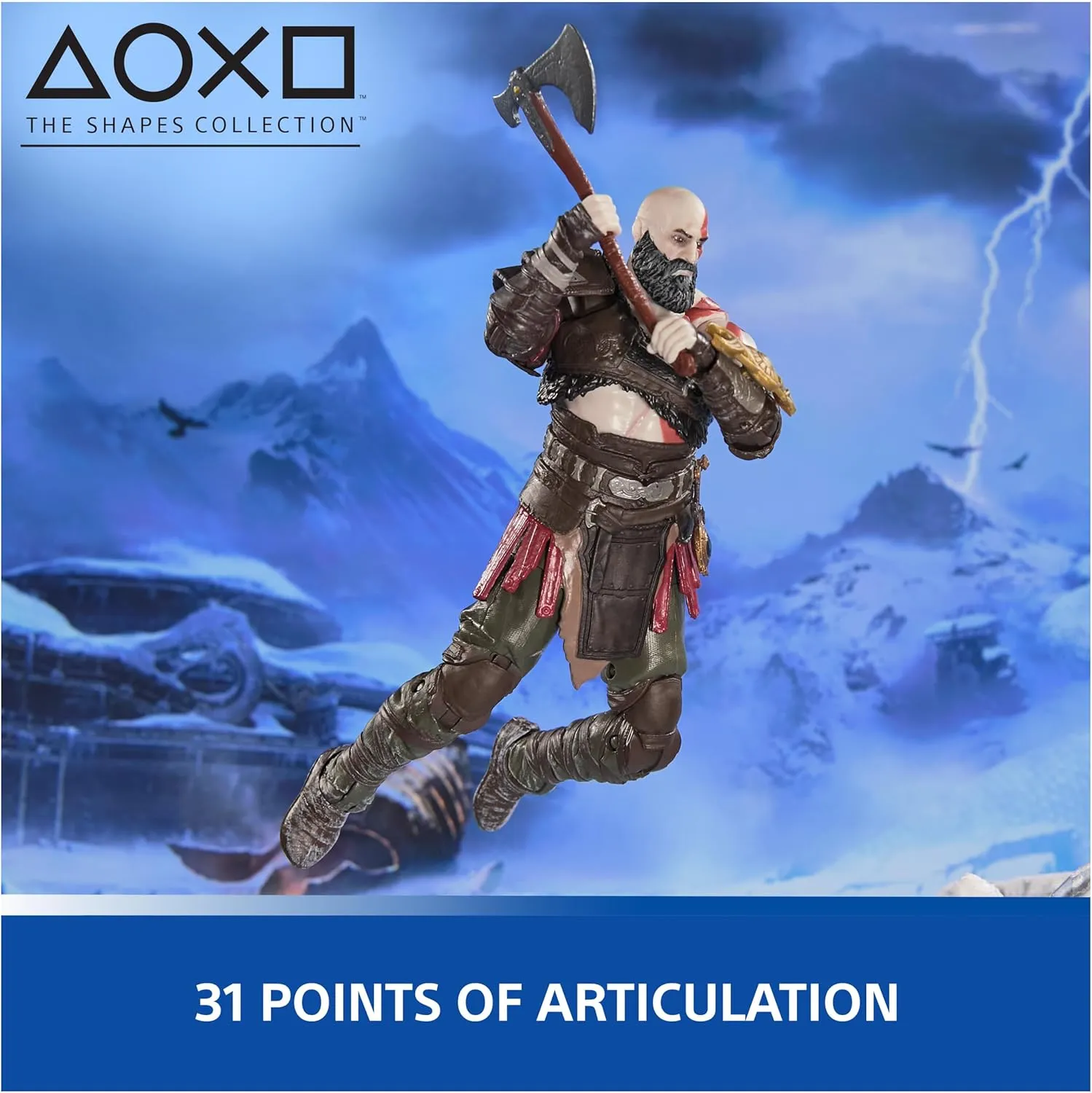 PlayStation God of War Ragnarök, 6” Kratos Action Figure with 5 Accessories, The Shapes Collection, for PS5 Fans & Collectors Ages 17 