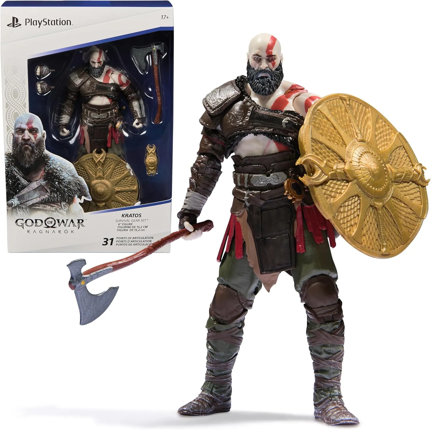 PlayStation God of War Ragnarök, 6” Kratos Action Figure with 5 Accessories, The Shapes Collection, for PS5 Fans & Collectors Ages 17 