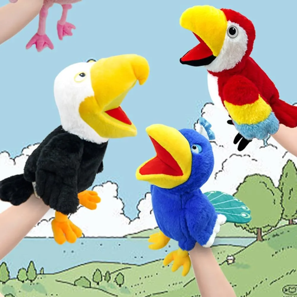 Plush Bird Hand Puppets with Movable Mouth Zoo Animal Plush Puppets Kids Adults Stuffed Animal Hand Puppets Toys Interactive Toys for Role Play Show Theater Storytelling Christmas Birthday Gift