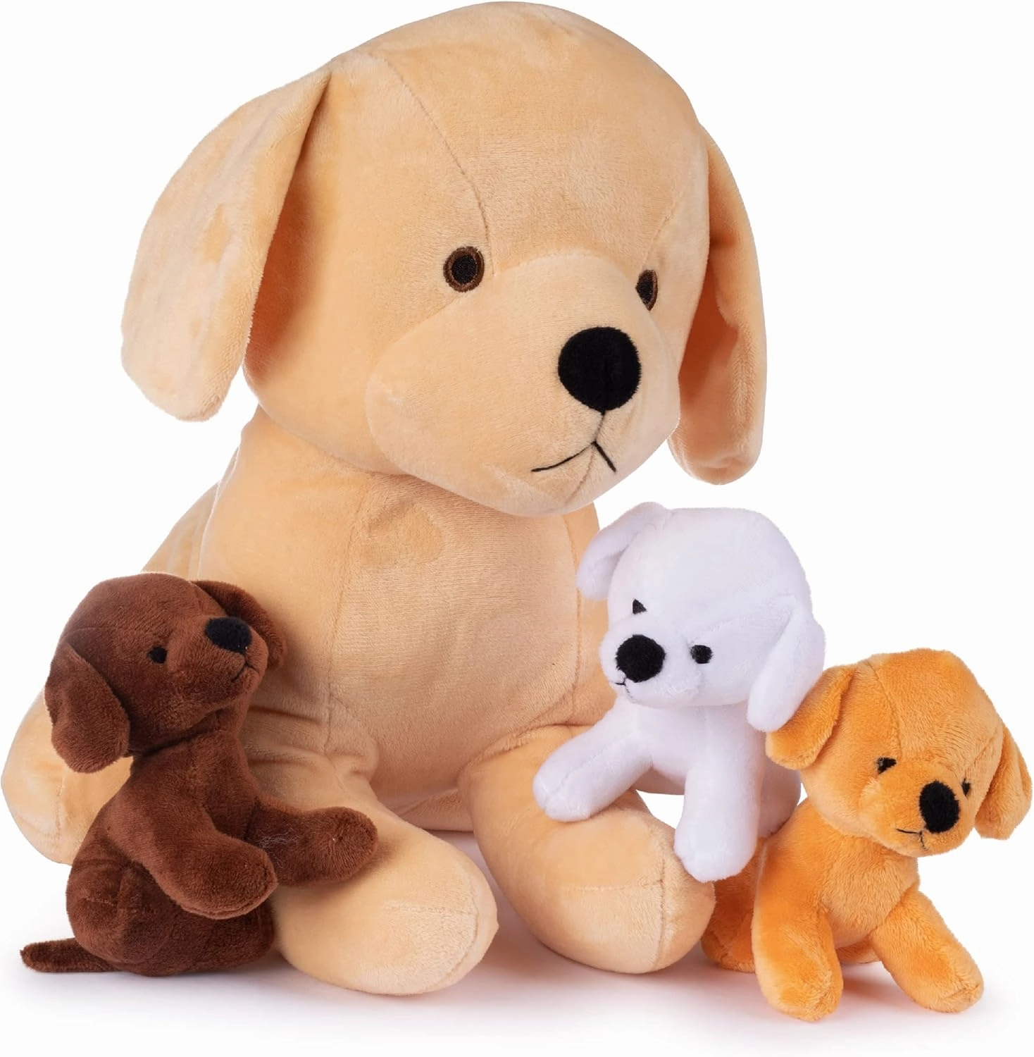 Plush Creations Stuffed Mommy Dog with 3 Puppies in her Tummy | Stuffed Animal Family | Stuffed Animal Mom and Baby | Baby Toy Stuffed Animals | Stuffed Animals for Ages 0 