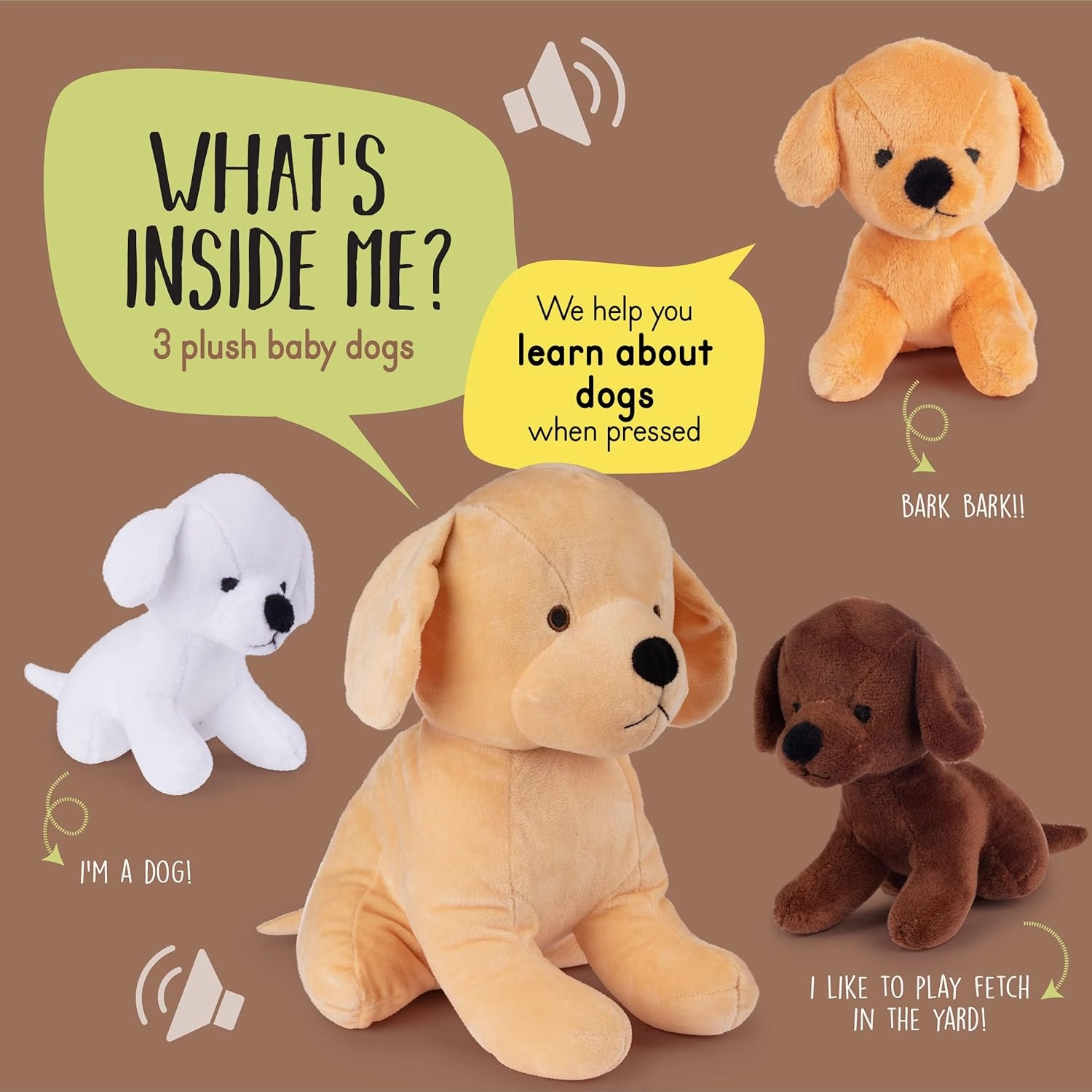 Plush Creations Stuffed Mommy Dog with 3 Puppies in her Tummy | Stuffed Animal Family | Stuffed Animal Mom and Baby | Baby Toy Stuffed Animals | Stuffed Animals for Ages 0 