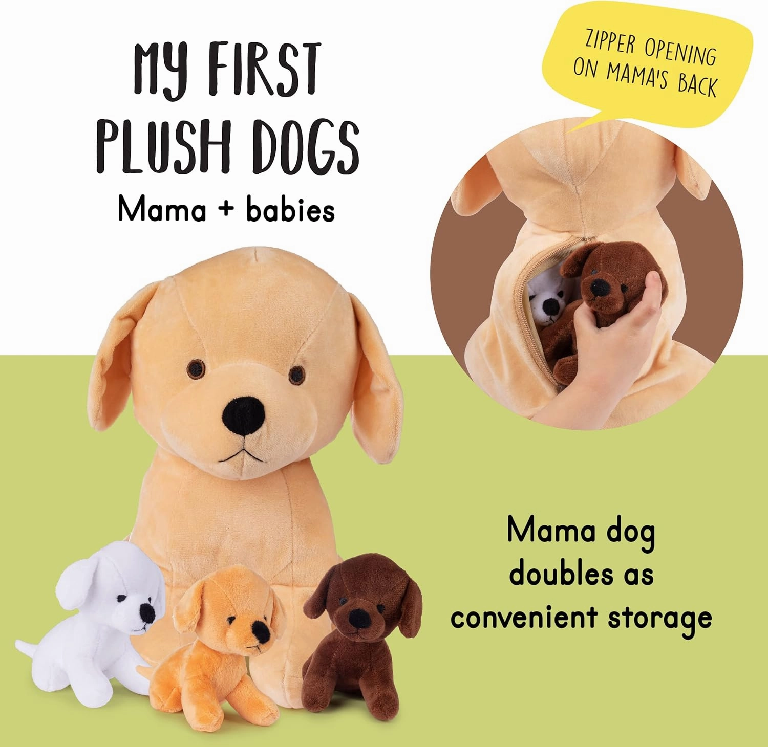 Plush Creations Stuffed Mommy Dog with 3 Puppies in her Tummy | Stuffed Animal Family | Stuffed Animal Mom and Baby | Baby Toy Stuffed Animals | Stuffed Animals for Ages 0 
