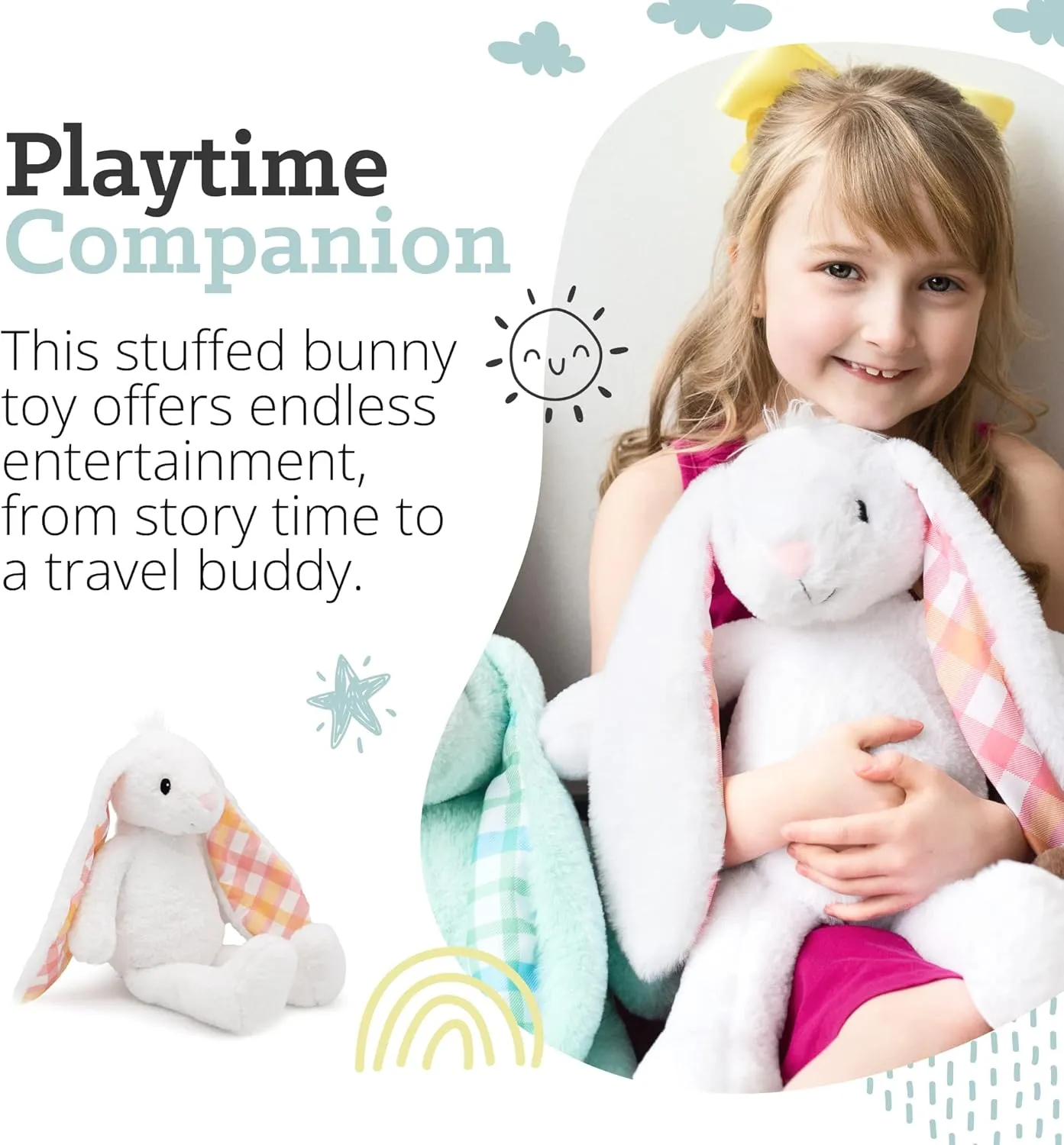 Plushible Easter Bunny Stuffed Animal, 18" (Snow White) - Plush, Soft Embroidered Stuffed Bunny Toy for Kids, Newborns, Boys & Girls, Cuddly and Adorable Plush Toys