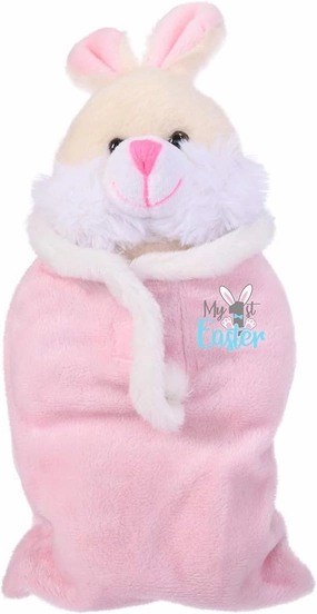 Plushland Easter Bunny Stuffed Animal Sleep Bag Easter Boy Girl Soft Lovely Realistic Sitting Plush Toys Personalized Gift - Custom Text on Bag 12 Inches (Pink)