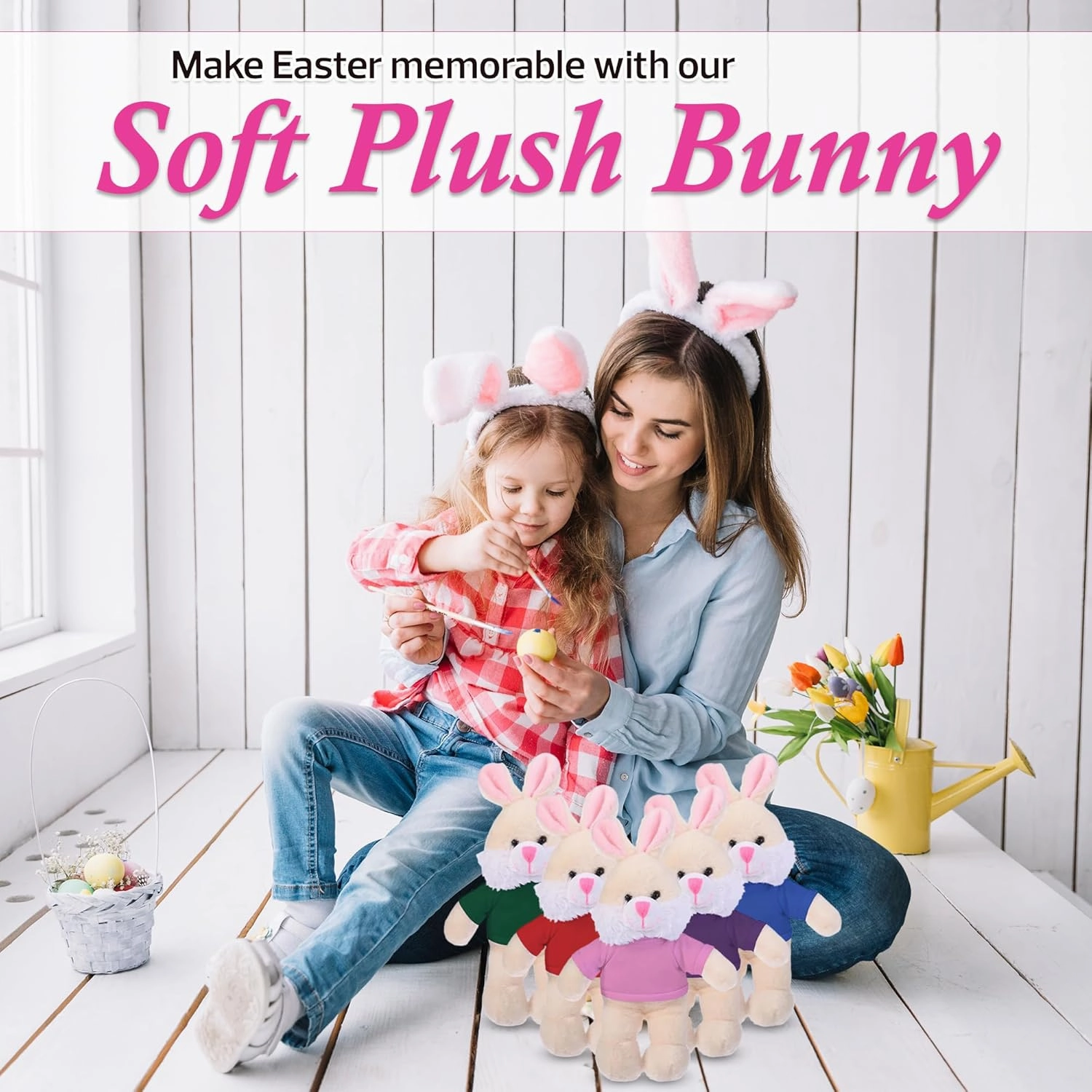 Plushland Easter Floppy Bunny Stuffed Animal Soft Lovely Realistic Plush Toys Personalized Gift - Custom Text on Shirt 12 Inches (Pink)