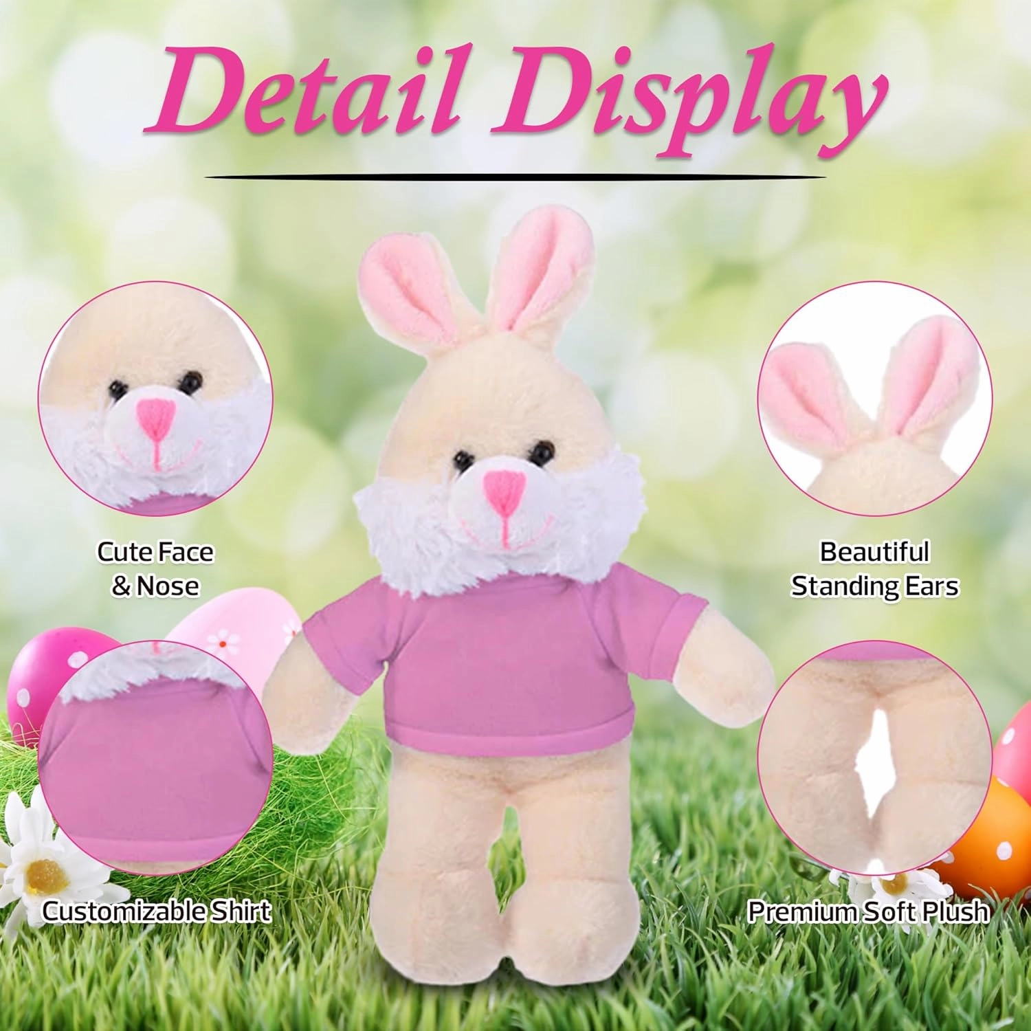 Plushland Easter Floppy Bunny Stuffed Animal Soft Lovely Realistic Plush Toys Personalized Gift - Custom Text on Shirt 12 Inches (Pink)