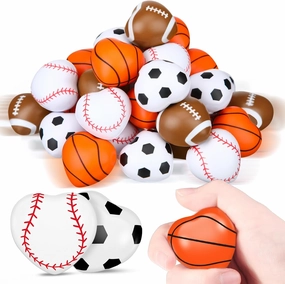 Poen 36 Pcs End of Year Gifts for Students Sports Stress Balls Bulk End of Year Balls Gifts Basketball Football Baseball Soccer Heart Stress Relief Toys for Kids Adults School Classroom