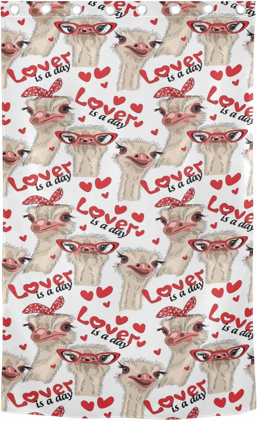 Poeticcity 1 PC Window Curtain Panels, Polyester Curtain Thermal Perforated Insulated & Strong Blocking Panels 85% Blackout Drapes 84x42 in Seamless Ostriches with Red Glasses Hairpins Lover is a Day