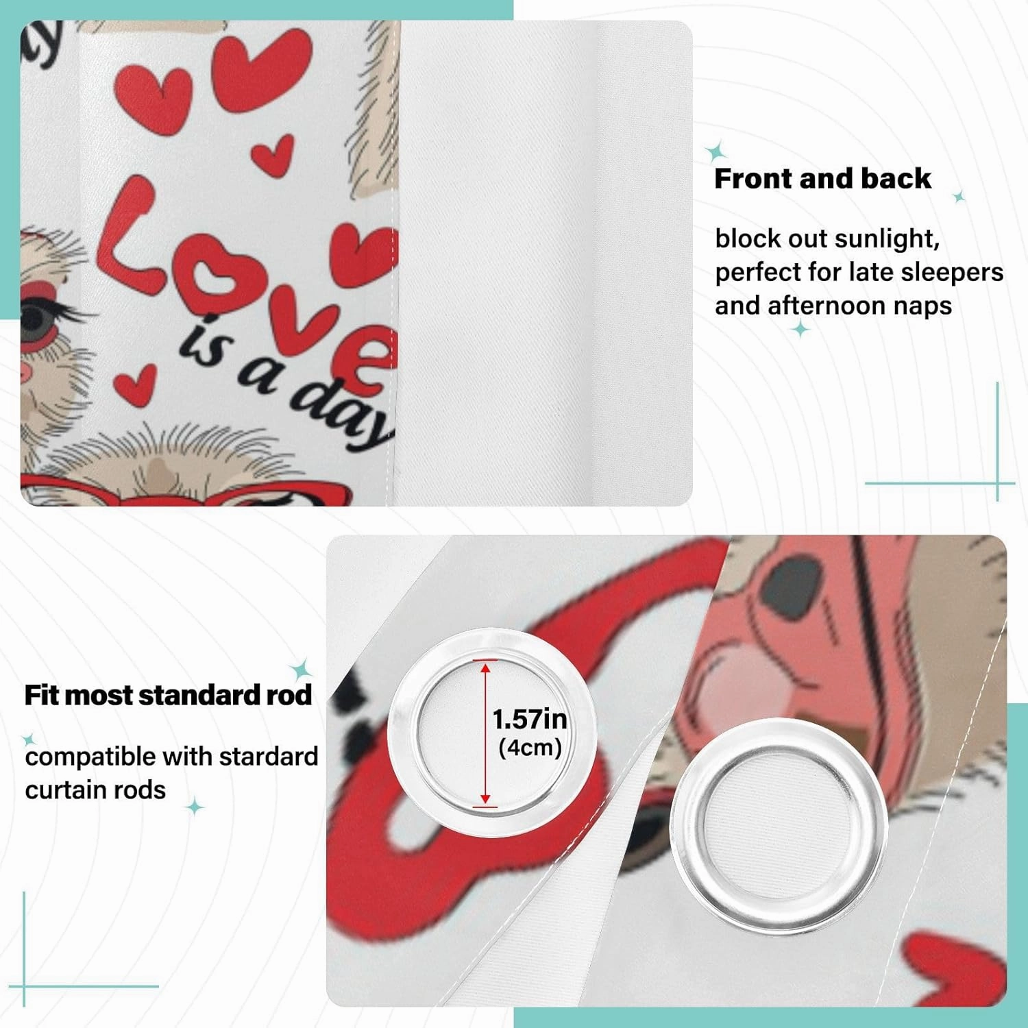 Poeticcity 1 PC Window Curtain Panels, Polyester Curtain Thermal Perforated Insulated & Strong Blocking Panels 85% Blackout Drapes 84x42 in Seamless Ostriches with Red Glasses Hairpins Lover is a Day