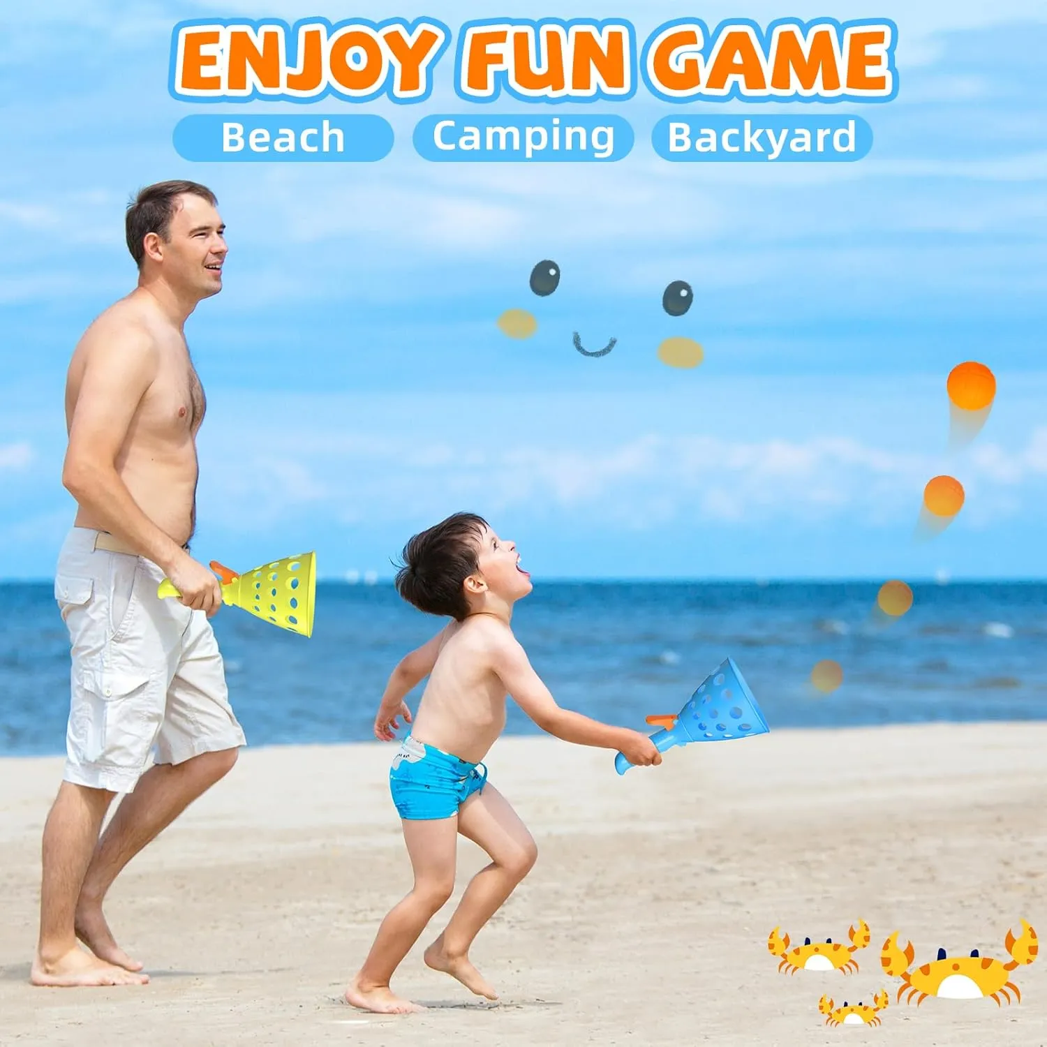 Pop and Catch Ball Game with 15 Ping Pong Balls, 5 Glow Balls and 6 Catch Launcher Baskets - Outdoor Indoor Game, Christmas Easter Party Favors Gifts Toys for Kids and Adults