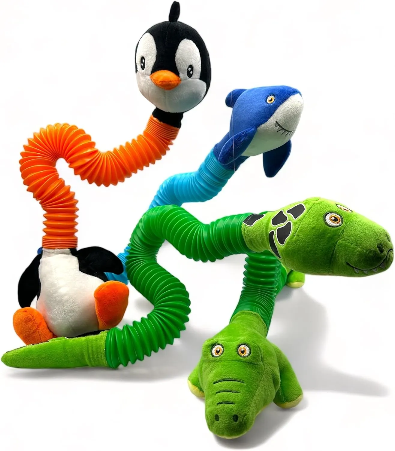 POP Tube TOOBIMALS, Physical Therapy/Occupational Therapy Toys, Sensory Plushies, Explore Your Imagination, des in The USA (Large 2 PK - Shark, Snake, 16" to 32" Expansion!)