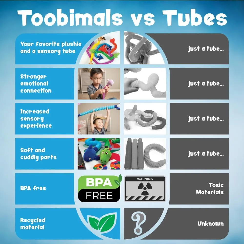 POP Tube TOOBIMALS, Physical Therapy/Occupational Therapy Toys, Sensory Plushies, Explore Your Imagination, des in The USA (Large 2 PK - Shark, Snake, 16" to 32" Expansion!)