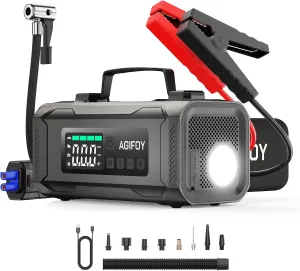 Portable Car Jump Starter with Air Compressor,6-in-1 2500A Car Battery Charger Power Jumper Starter Pack(All Gas/8.0L Diesel),150PSI Tire Inflator,Air Pump for Inflation/Deflation,LED Emergency Light