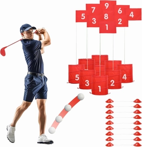 Portable Outdoor Golf Game Set with 9-Hole & 2 Clubs,Golf Practice for Golf Club,Backyard Golf Chipping Game for Family Fun at Lawn/Park/Beach (Red)