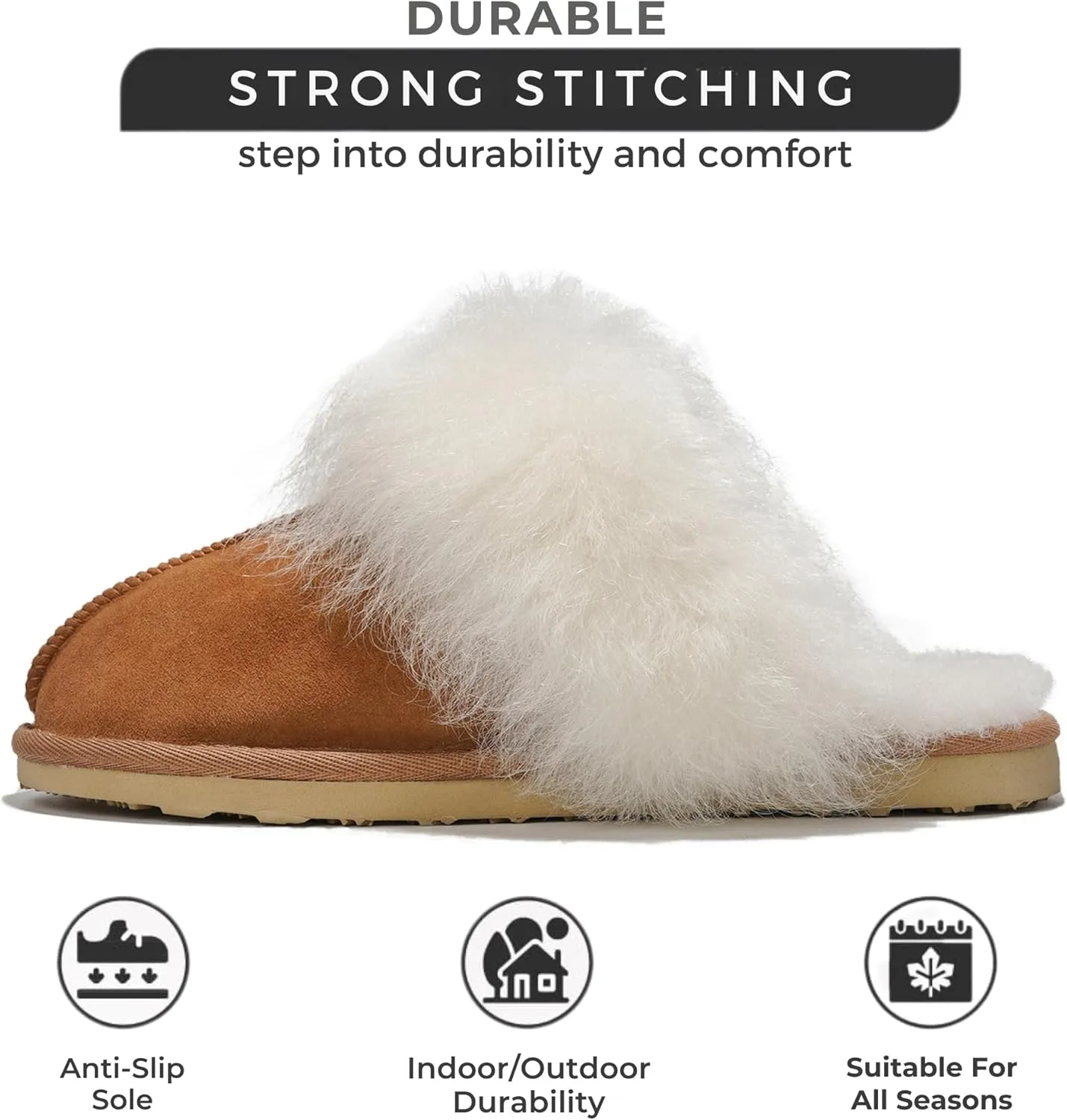 Project Cloud 100% Australian Sheepskin Scuff Slippers for Women - Genuine Shearling Memory Foam Slides for Women - Non-Slip Womens Slippers (Ryann)