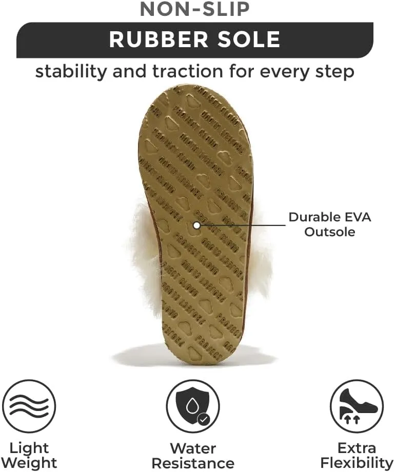 Project Cloud 100% Australian Sheepskin Scuff Slippers for Women - Genuine Shearling Memory Foam Slides for Women - Non-Slip Womens Slippers (Ryann)
