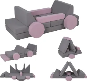 Qaba Foam Climbing Blocks for Toddlers, 12 Pieces Kids Climbing Toys, Indoor Soft Play Equipment for Boys and Girls, Gray