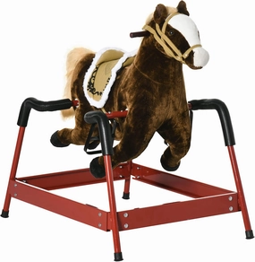 Qaba Kids Spring Rocking Horse, Ride on Horse for Girls and Boys with Animal Sounds, Plush Horse Ride-on with Soft Feel, Interactive Toy for Kids