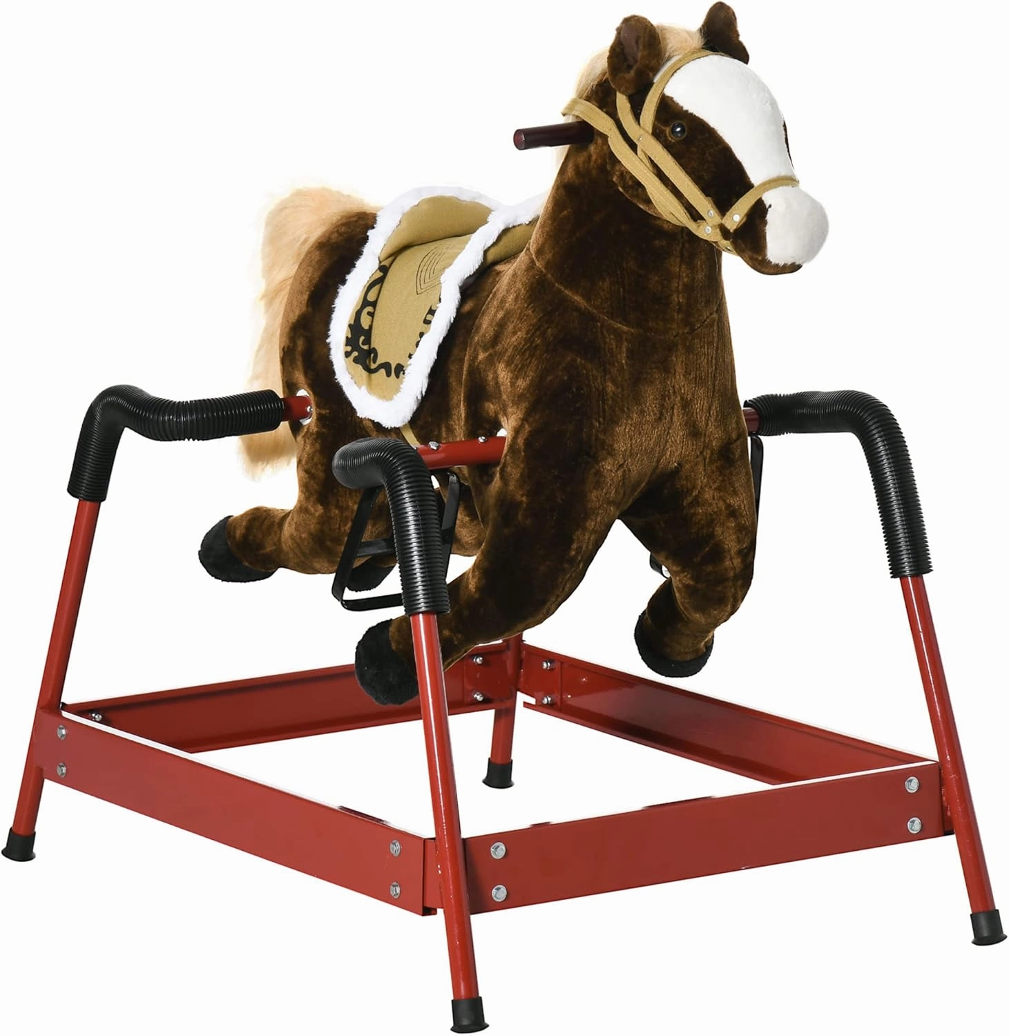 Qaba Kids Spring Rocking Horse, Ride on Horse for Girls and Boys with Animal Sounds, Plush Horse Ride-on with Soft Feel, Interactive Toy for Kids