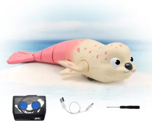QUN XING Amphibious Remote Control Seal - 2.4Ghz Rechargeable Pool & Land Toy for Kids Ages 3-12, Waterproof Swimming & Crawling Robot with USB-C Charging,Cute Bath Toy for Toddlers & Boys Girls Pink