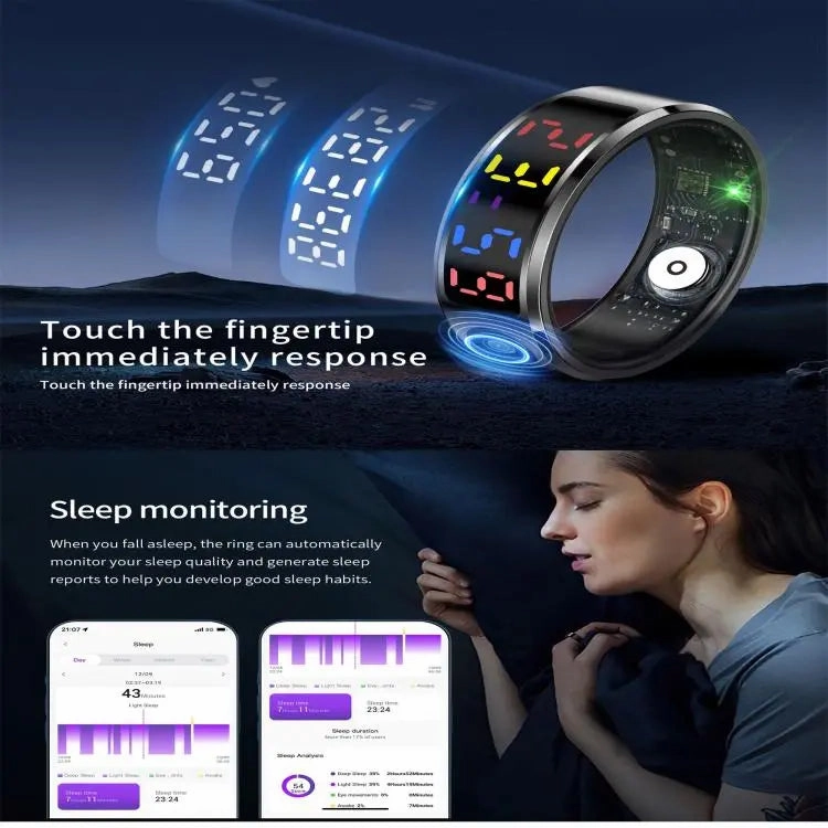 R12 SIZE 12 Smart Ring, Support Heart Rate / Blood Oxygen / Sleep / Multiple Sports Modes(Black)