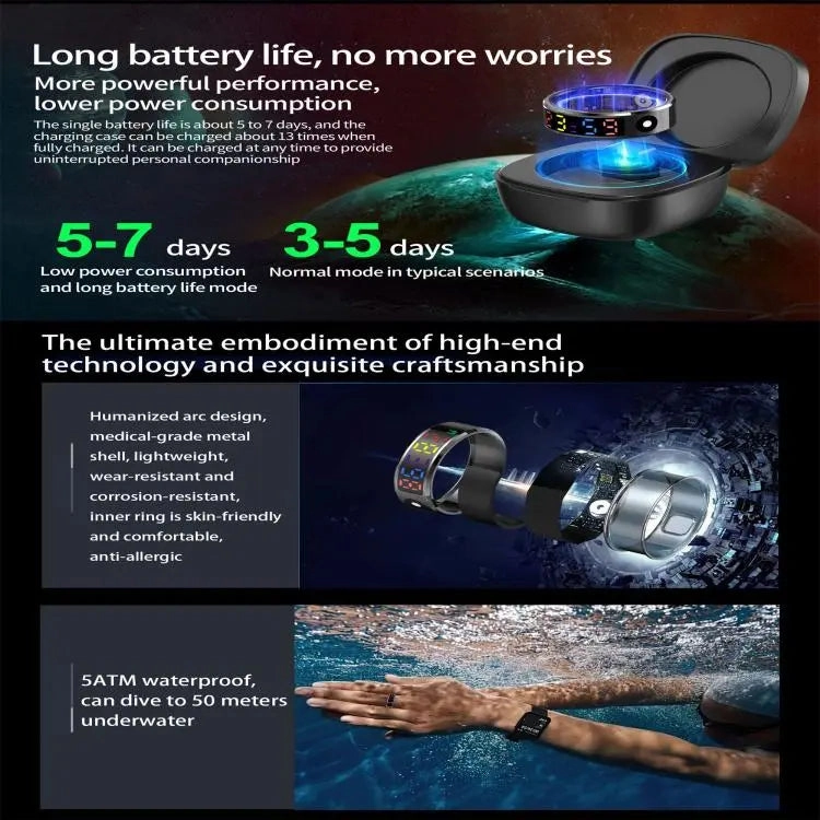 R12 SIZE 12 Smart Ring, Support Heart Rate / Blood Oxygen / Sleep / Multiple Sports Modes(Black)