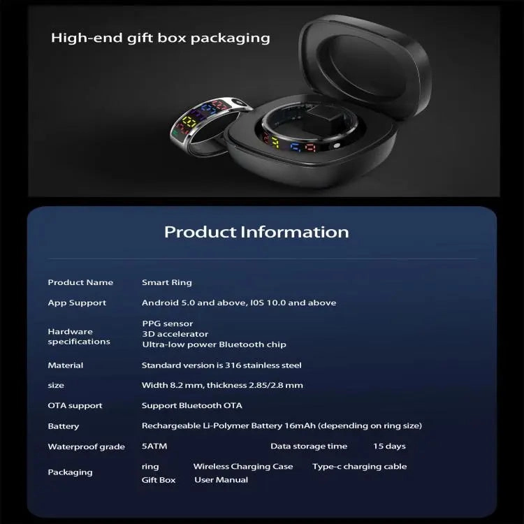 R12 SIZE 12 Smart Ring, Support Heart Rate / Blood Oxygen / Sleep / Multiple Sports Modes(Black)