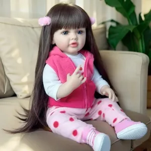 Reborn Baby Dolls Girl Full Body 22 Inch Realistic Soft Vinyl Body Todderl Baby Dolls with Long Hair Reborn Doll Toy