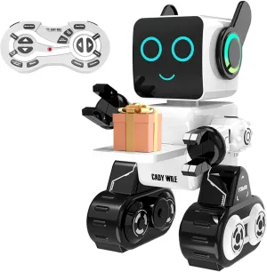 Rechargeable RC Robot Toy for Kids - Interactive Intelligent LED Light, Speaks, Dances, Built-in Coin Bank (White)