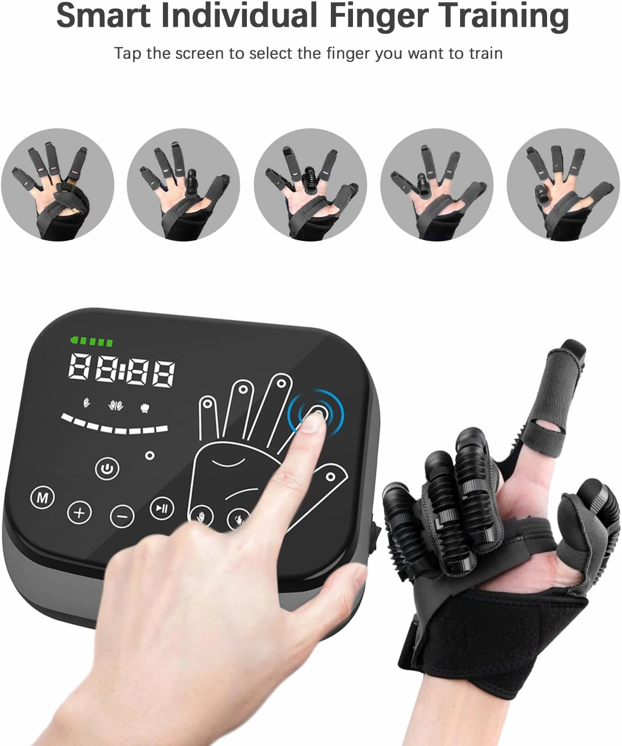 Rehabilitation Robot Gloves,Hemiplegia Hand Stroke Recovery Equipment,Adjustable Strength,Rechargeable Finger Rehab Training Device for Hemiplegia Arthritis Dysfunction Recovery Grey R-XL