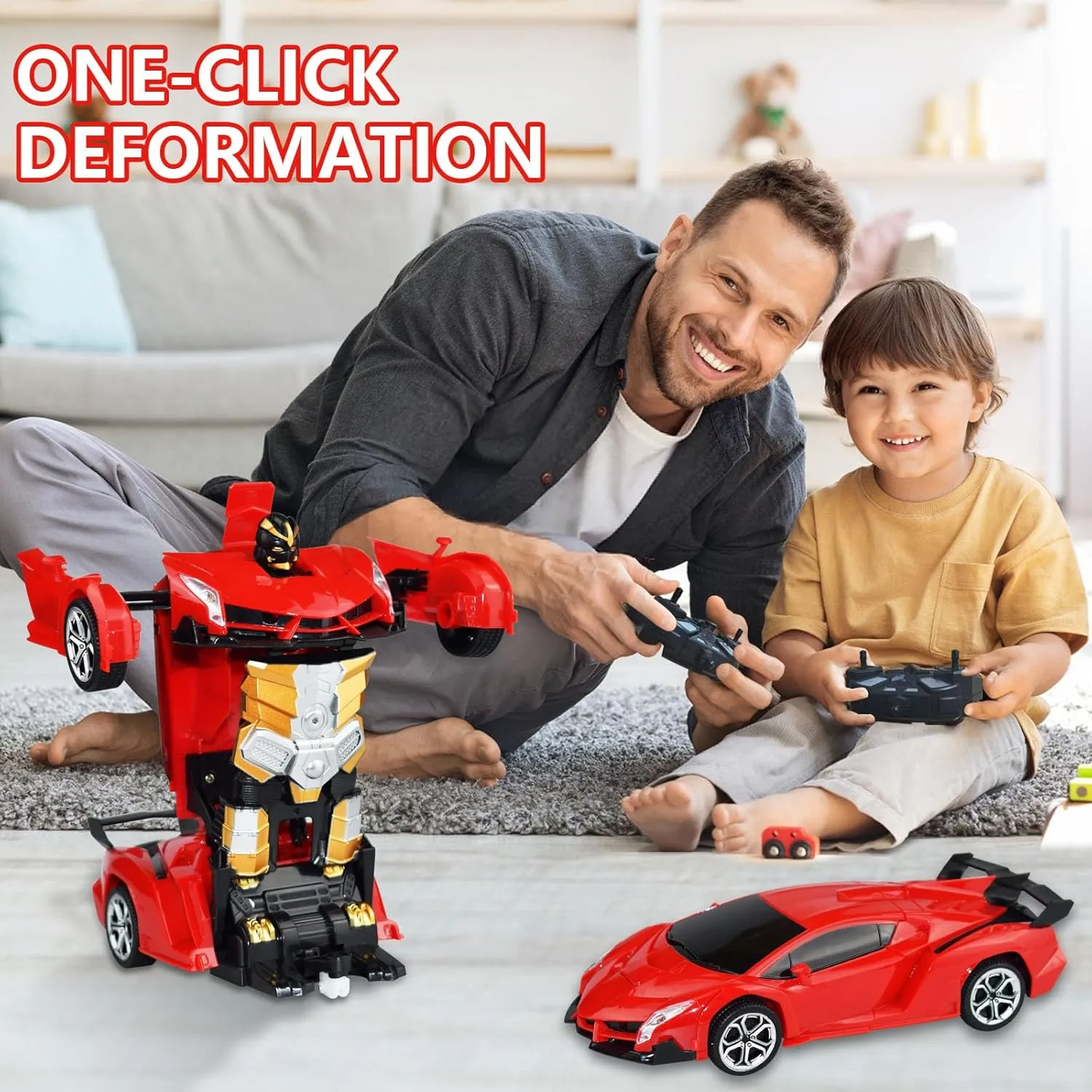 Remote Control Car Transform Robot Car, One Click Deformation, 2.4Ghz Anti-Jamming, 360 Degree Rotation Drift, Christmas Birthday Gift Toys for 3,4,5,6,7,8 Years Old Boys Girls (red)