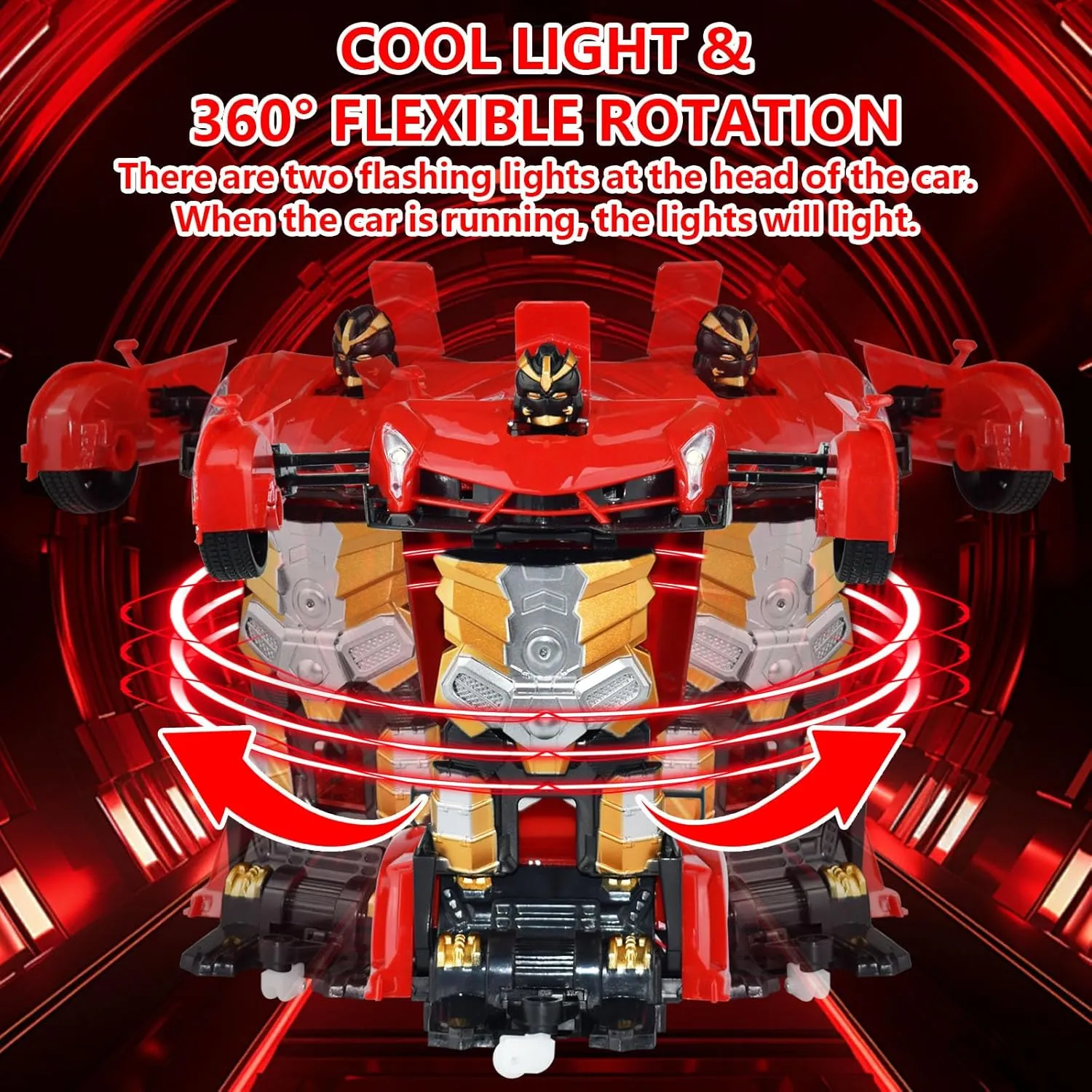 Remote Control Car Transform Robot Car, One Click Deformation, 2.4Ghz Anti-Jamming, 360 Degree Rotation Drift, Christmas Birthday Gift Toys for 3,4,5,6,7,8 Years Old Boys Girls (red)