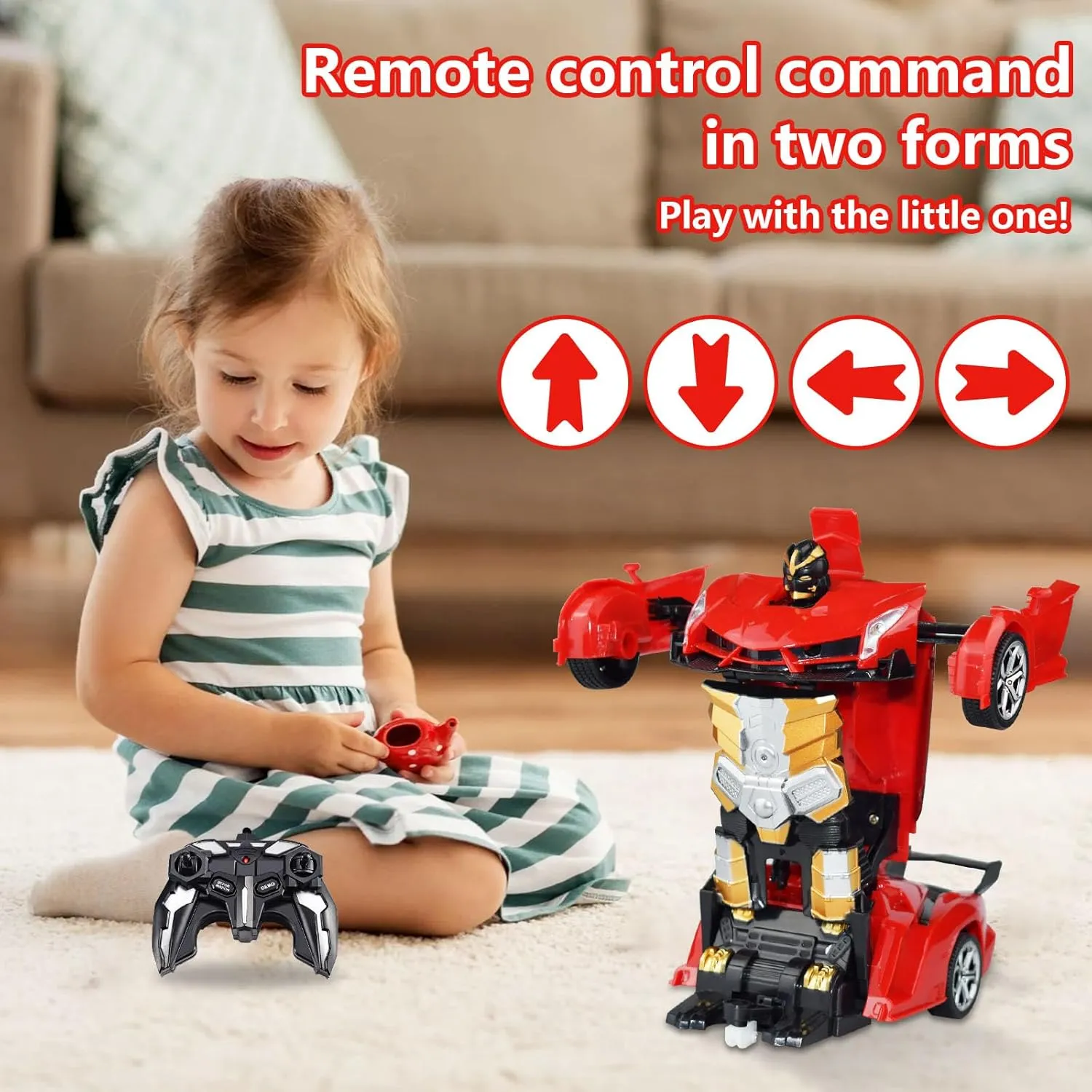 Remote Control Car Transform Robot Car, One Click Deformation, 2.4Ghz Anti-Jamming, 360 Degree Rotation Drift, Christmas Birthday Gift Toys for 3,4,5,6,7,8 Years Old Boys Girls (red)