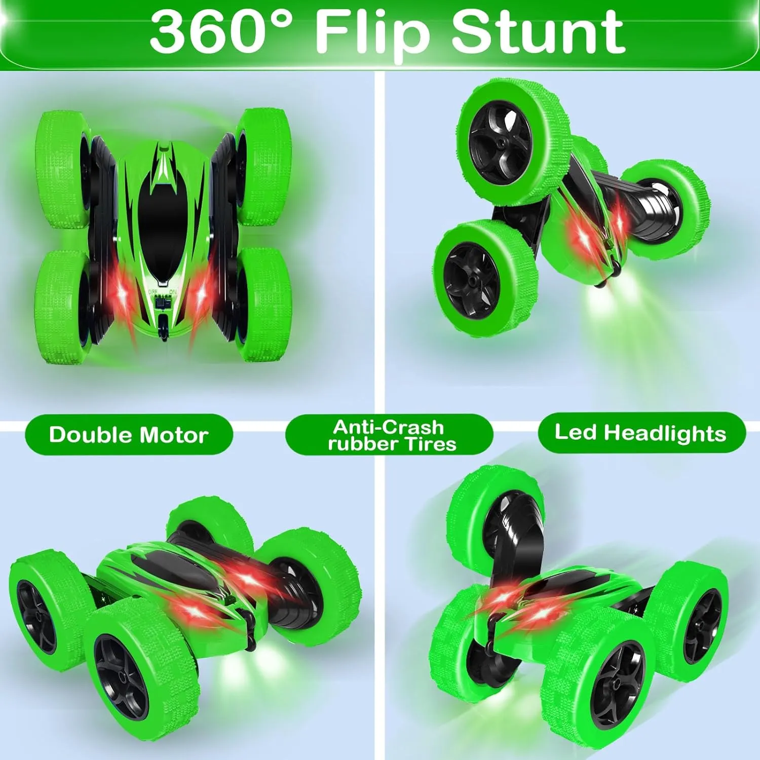 Remote Control Stunt Car Toys - Birthday Gifts Ages 6 7 8 9 10 11 12 Year Old Boys Kids Toddler Girls Best Presents Christmas Ideas Rechargeable Rc Racing Vehicle Outdoor (Green)