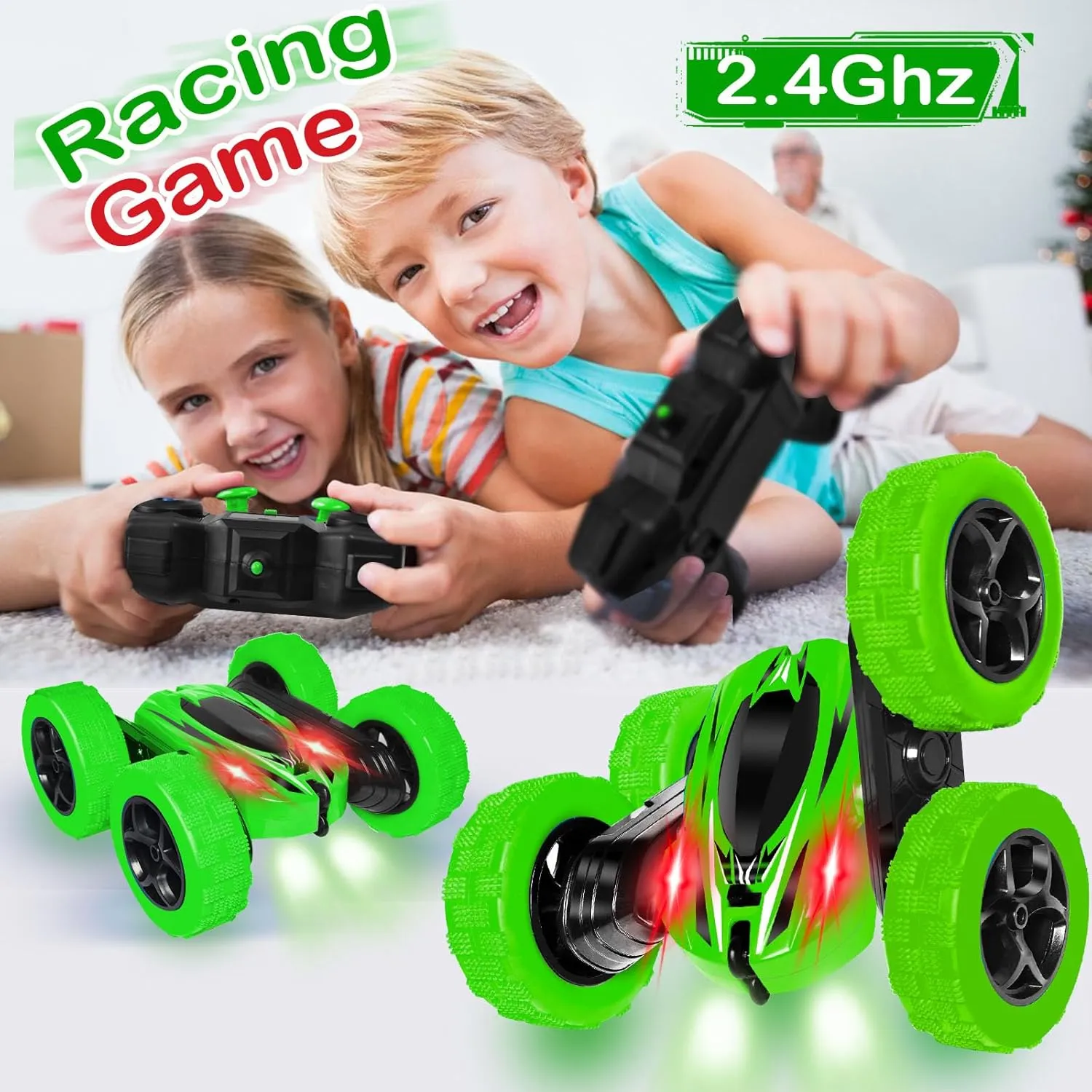 Remote Control Stunt Car Toys - Birthday Gifts Ages 6 7 8 9 10 11 12 Year Old Boys Kids Toddler Girls Best Presents Christmas Ideas Rechargeable Rc Racing Vehicle Outdoor (Green)
