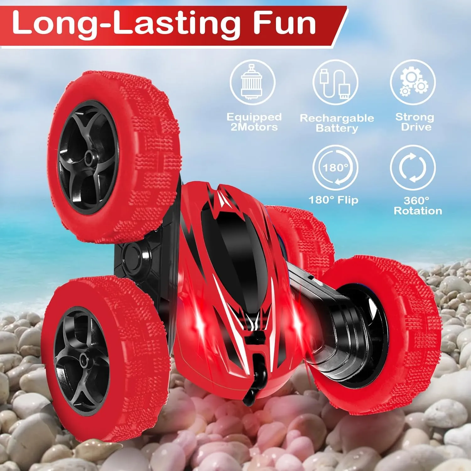 Remote Control Stunt Car Toys - Birthday Gifts Ages 6 7 8 9 10 11 12 Year Old Boys Kids Toddler Girls Best Presents Christmas Ideas Rechargeable Rc Racing Vehicle Outdoor (Red)