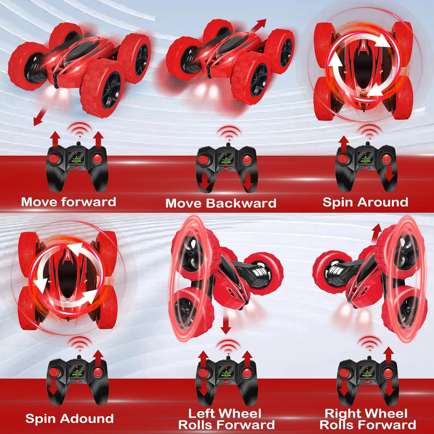 Remote Control Stunt Car Toys - Birthday Gifts Ages 6 7 8 9 10 11 12 Year Old Boys Kids Toddler Girls Best Presents Christmas Ideas Rechargeable Rc Racing Vehicle Outdoor (Red)
