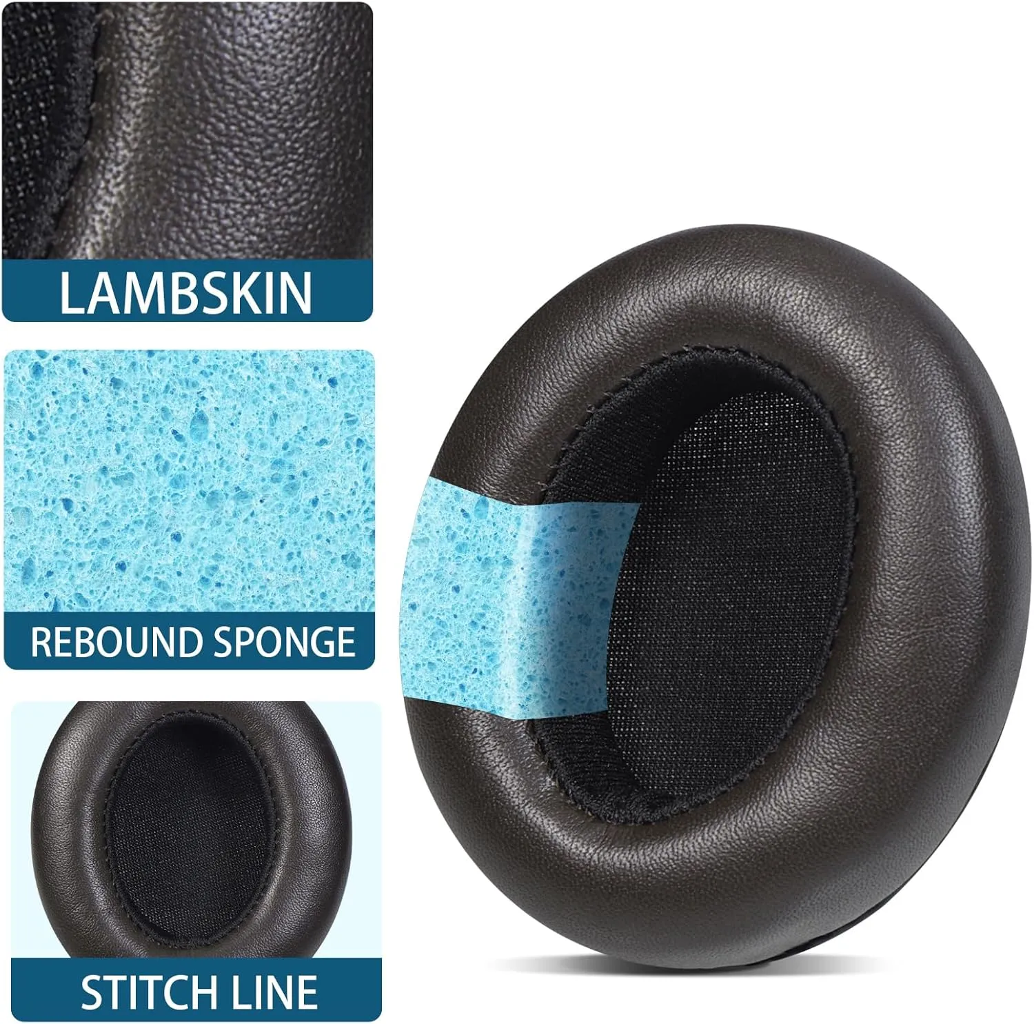 Replacement Ear Pads for SENNHEISER Headphones - Compatible with Momentum 1.0 | Longer Lasting Leather Cushions with Soft Memory Foam Dark Brown Lambskin