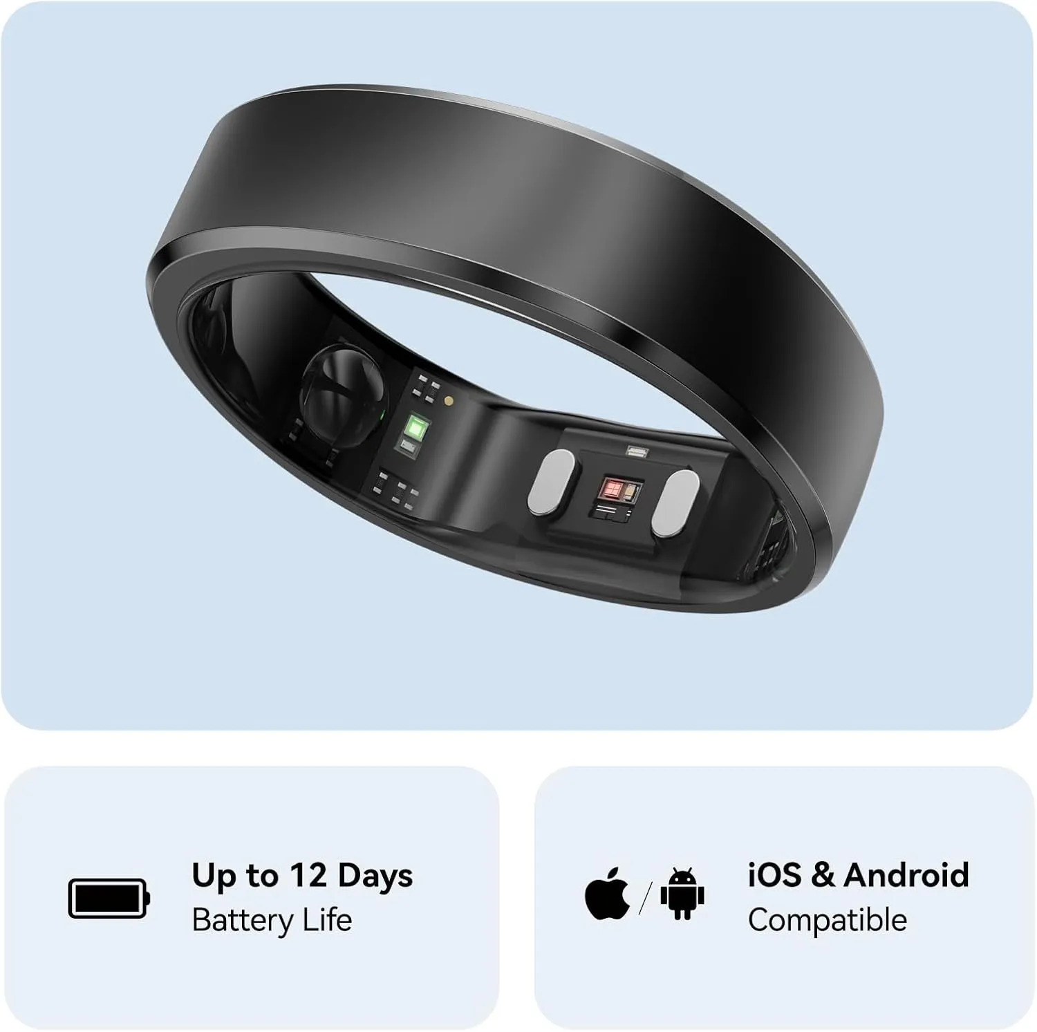 RingConn Gen 2, World’s First Smart Ring with Sleep Apnea Monitoring, No APP Subscription, 12-Day Battery Life, Stress/Heart Rate/Women's Health Tracker, Android & iOS Compatible (Black, Size 10)