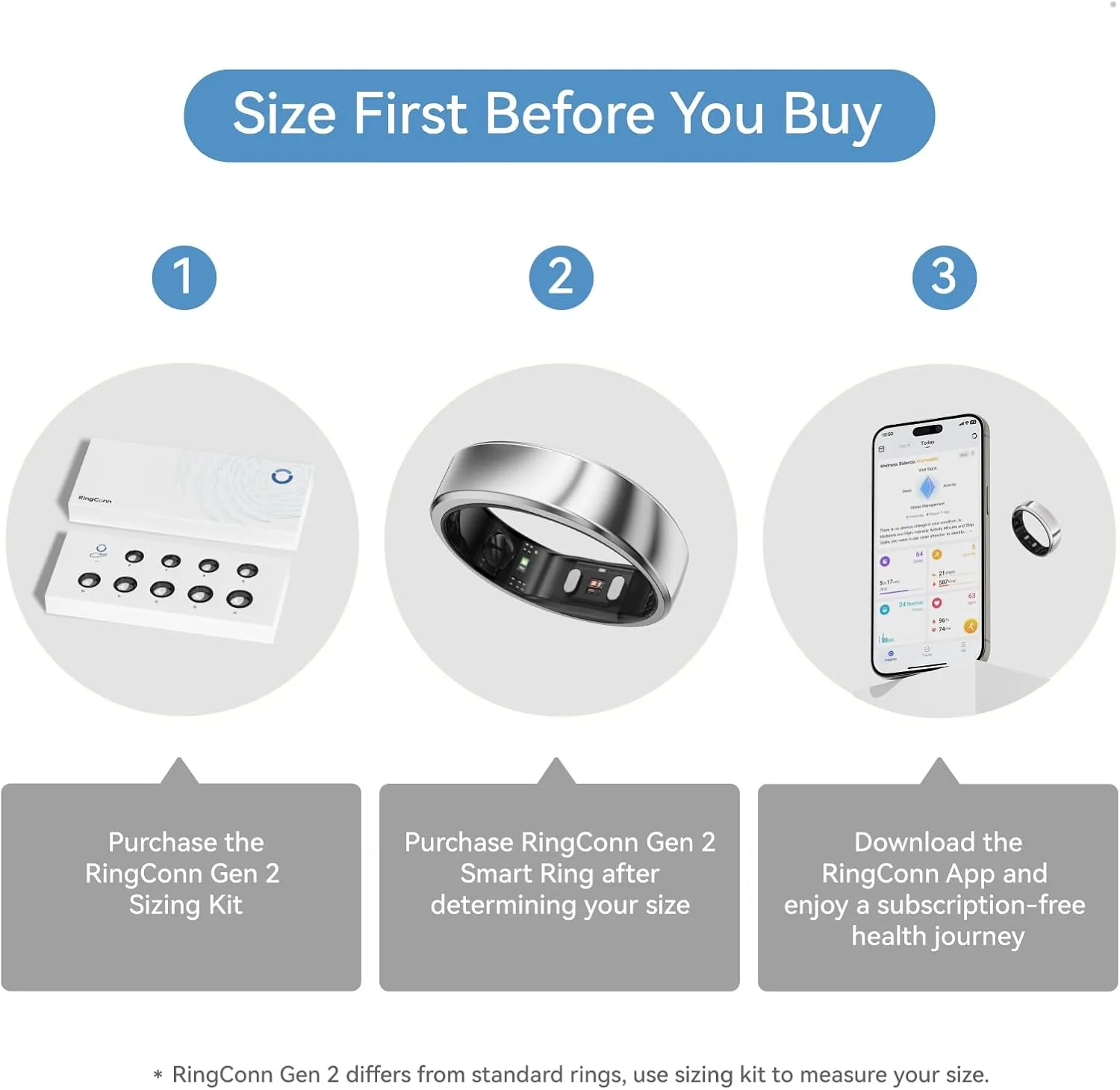 RingConn Gen 2, World’s First Smart Ring with Sleep Apnea Monitoring, No APP Subscription, 12-Day Battery Life, Stress/Heart Rate/Women's Health Tracker, Android & iOS Compatible (Silver, Size 10)