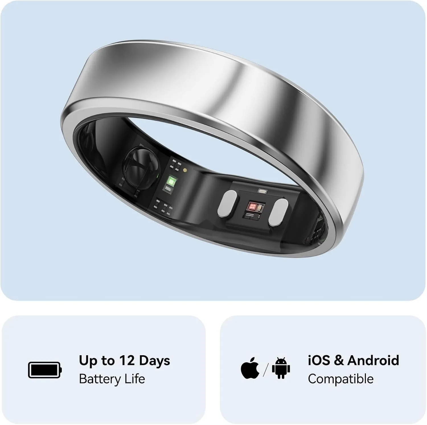 RingConn Gen 2, World’s First Smart Ring with Sleep Apnea Monitoring, No APP Subscription, 12-Day Battery Life, Stress/Heart Rate/Women's Health Tracker, Android & iOS Compatible (Silver, Size 10)