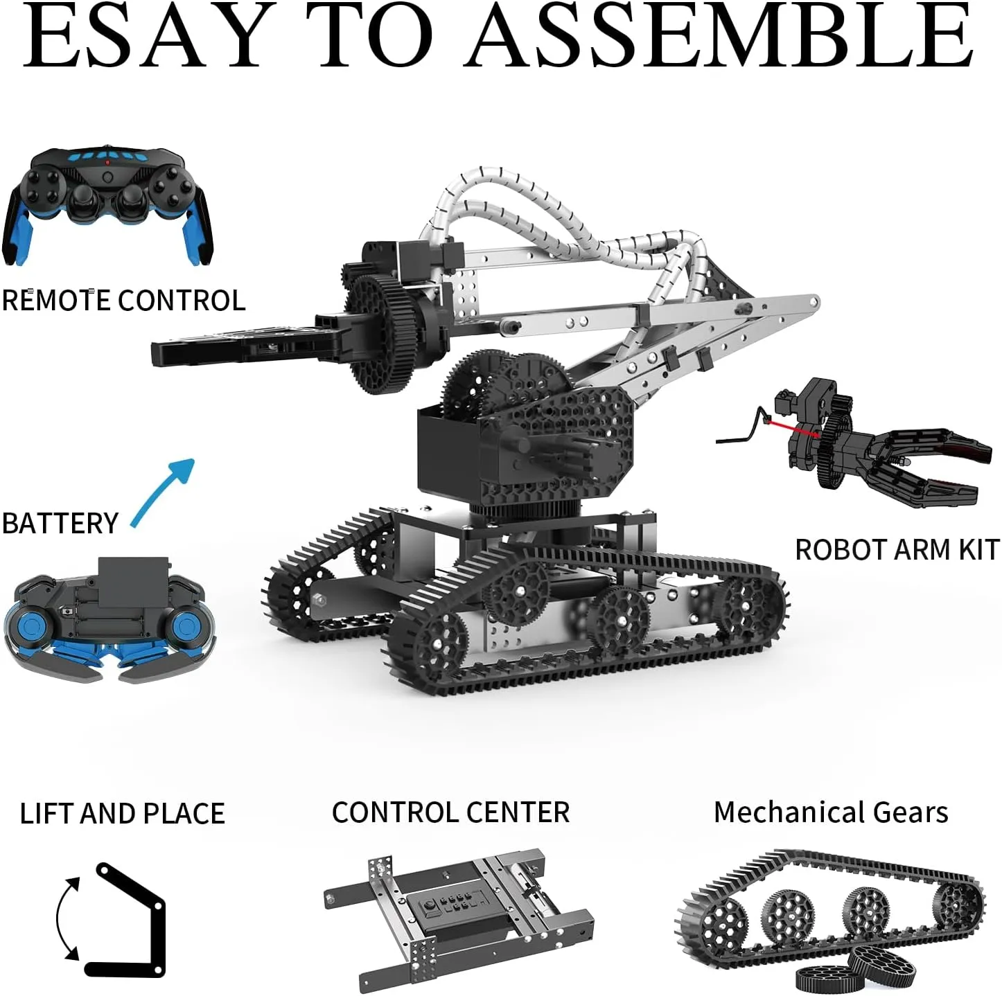 Robot Arm Kit Toys, Flexible Remote Control Robotic Arm with 360° Gripper and Console, 2 in 1 Science Kit Best Birthday Gifts for Kids Adults, No Assembly Required Robot Arm (with Gift)