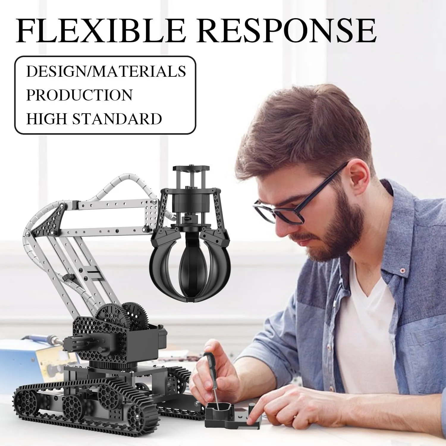 Robot Arm Kit Toys, Flexible Remote Control Robotic Arm with 360° Gripper and Console, 2 in 1 Science Kit Best Birthday Gifts for Kids Adults, No Assembly Required Robot Arm (with Gift)