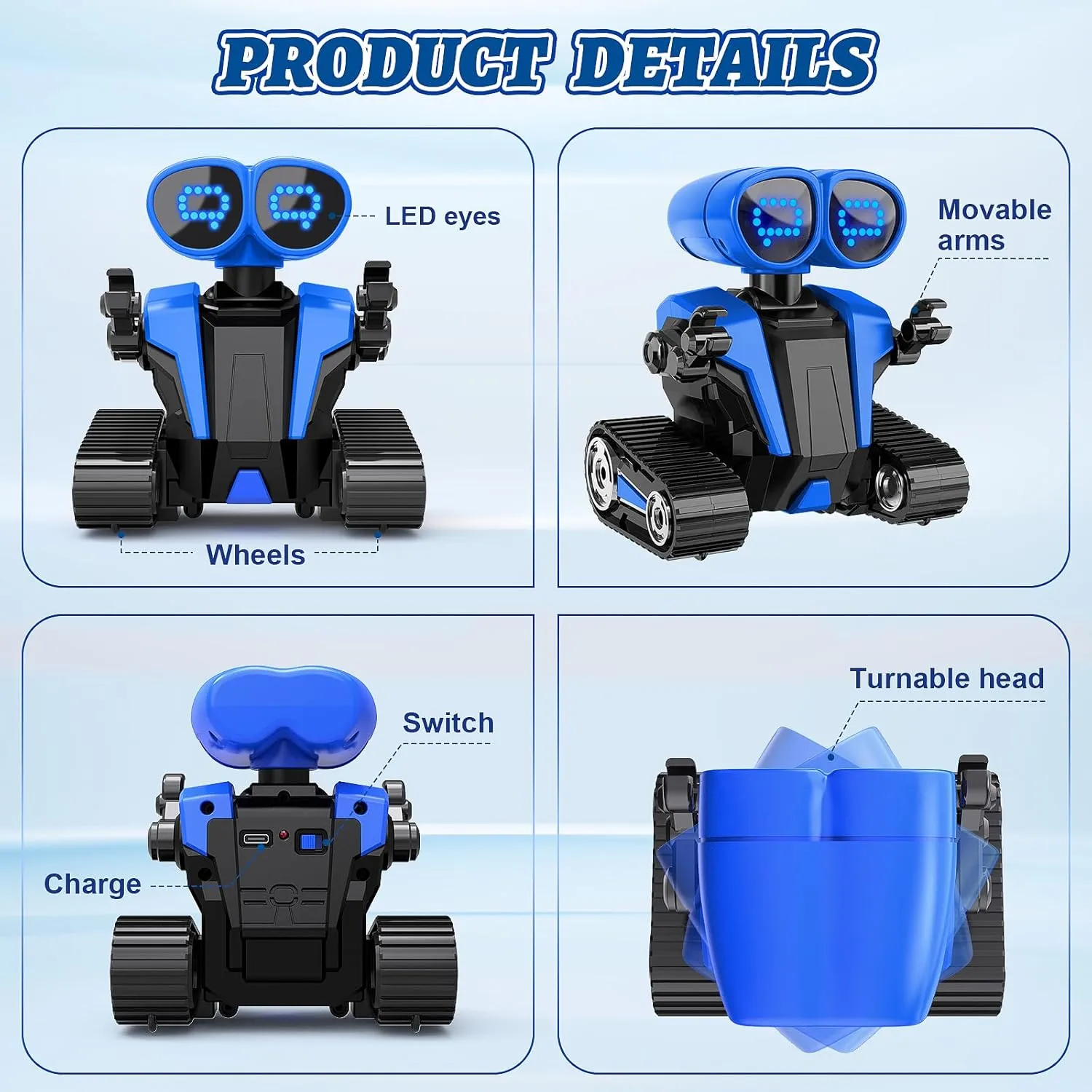 Robot Toys for Boys Girls with Auto-Demonstration Robots for Kids Remote Control Kids Robot Rechargeable with LED Eyes Smart Robot Age 3 Years and Up - Blue