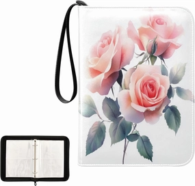 Rose Painting Card Binder 4 Pocket, Trading Card Holder Fits 400 Game Cards with 50 Removable Sleeves, MTG Card Case Standard Size