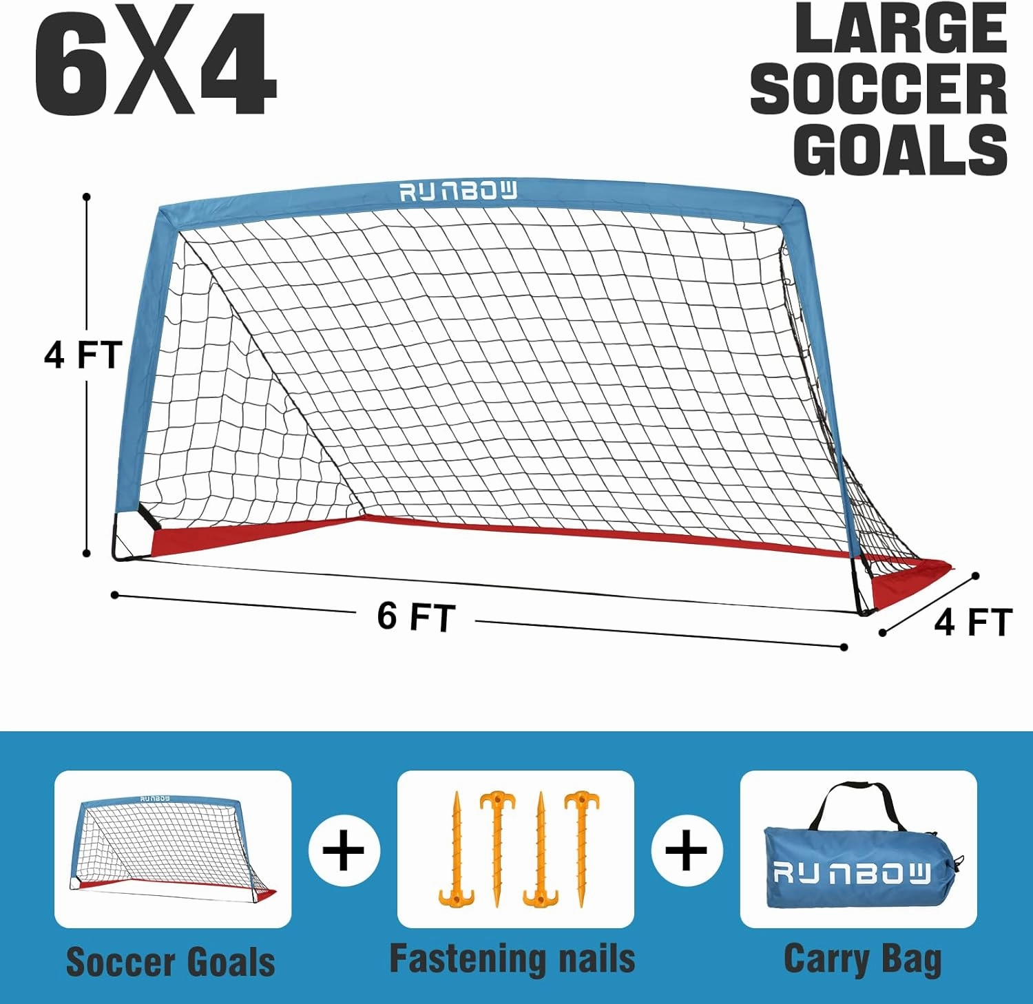 RUNBOW 6x4 ft Portable Kids Soccer Goal for Backyard Practice Soccer Net with Carry Bag