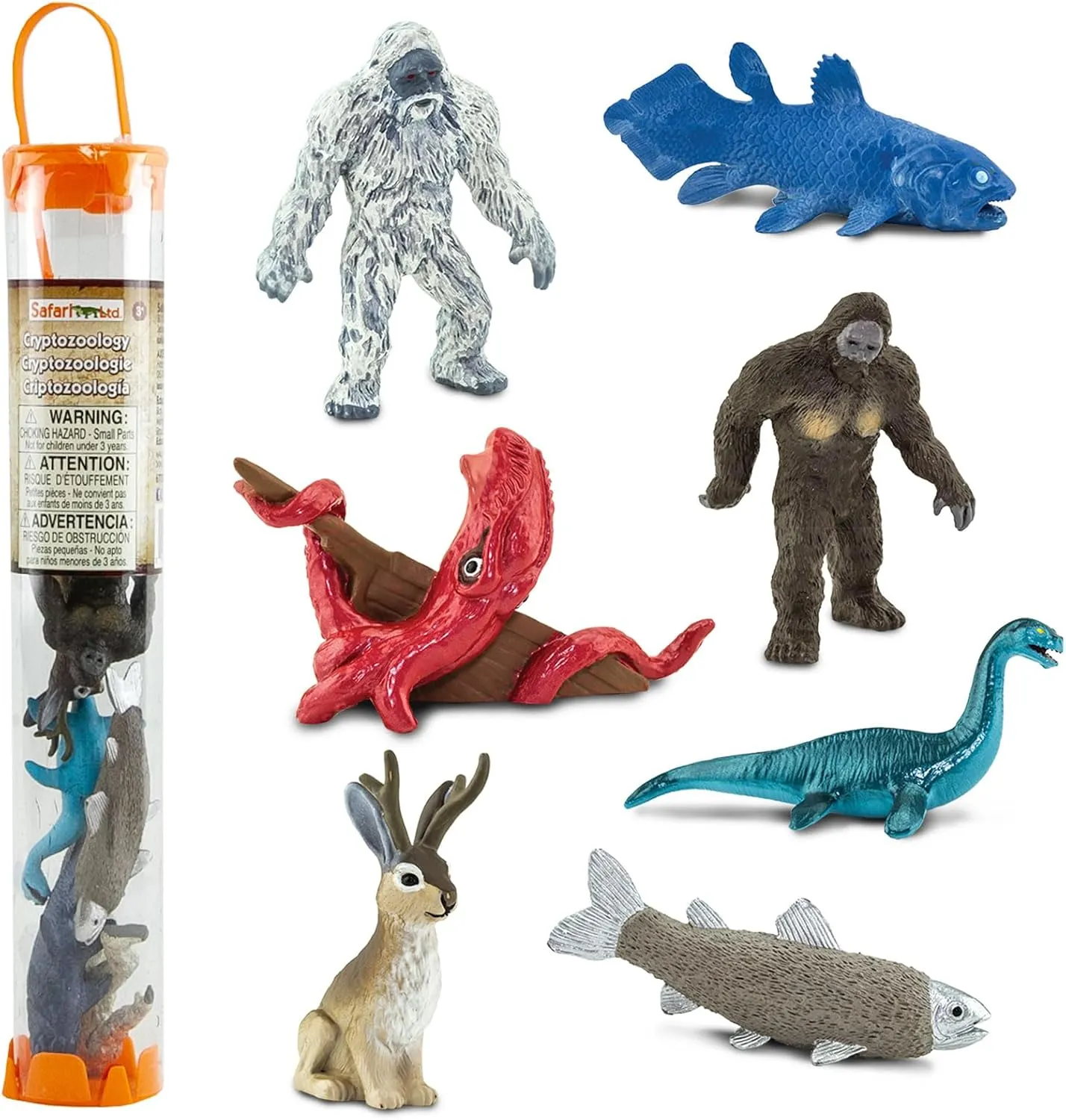 Safari Ltd. Cryptozoology Designer TOOB - 7 Figurines: Yeti, Loch Ness, Jackalope, Kraken, Trout, Coelacanth, Bigfoot - Educational Toy Figures For Boys, Girls & Kids Ages 3 